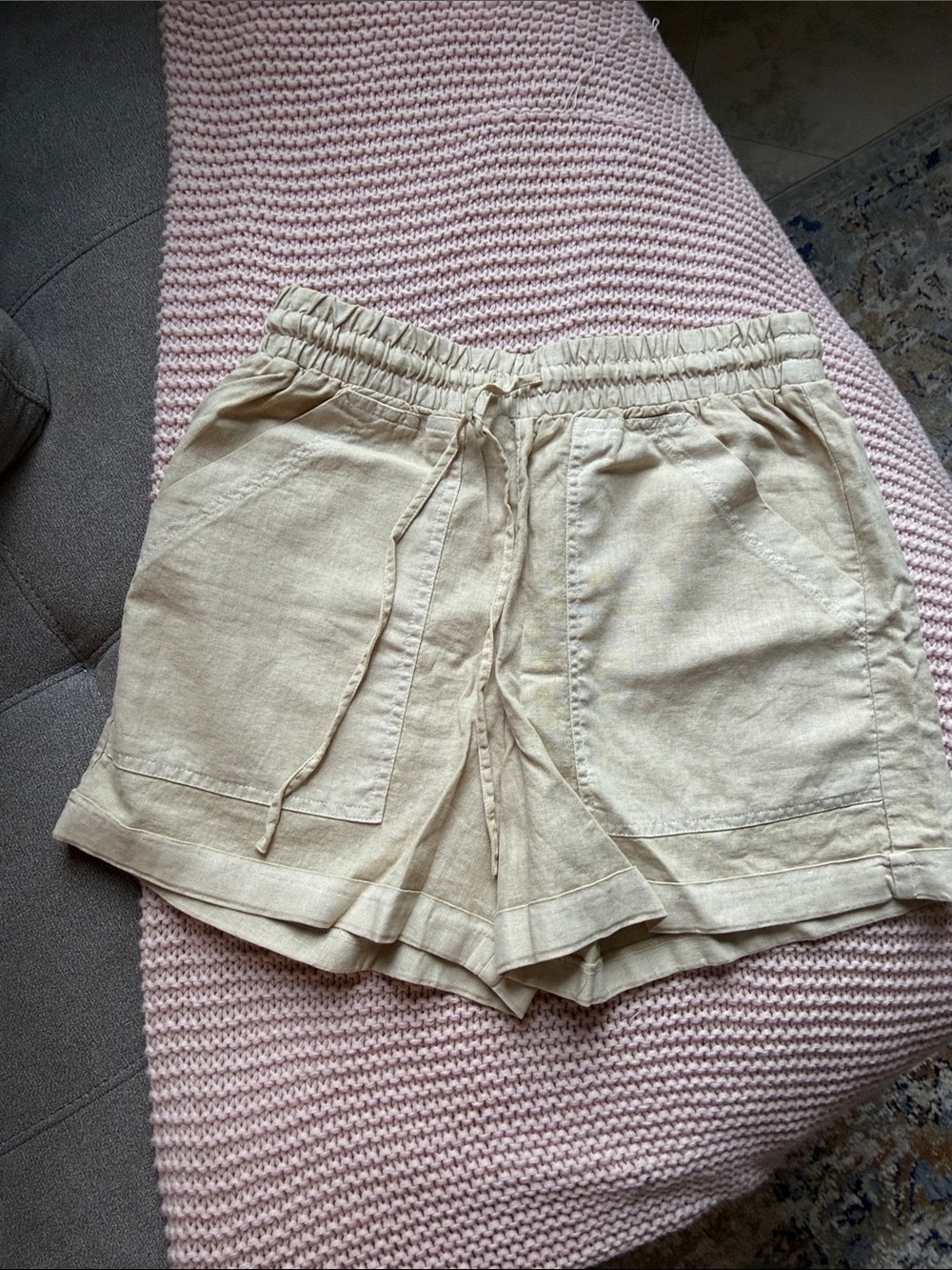 Universal Thread Natural Beige Lightweight Linen-Blend Shorts